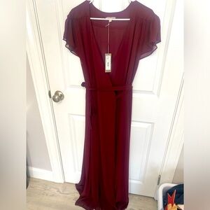Eve Mendes for New York & Co maroon maxi wrap dress